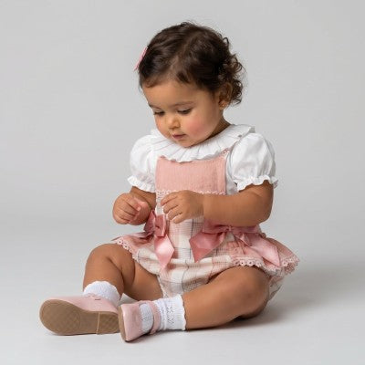 Dust pink checked Frill bottom Romper set