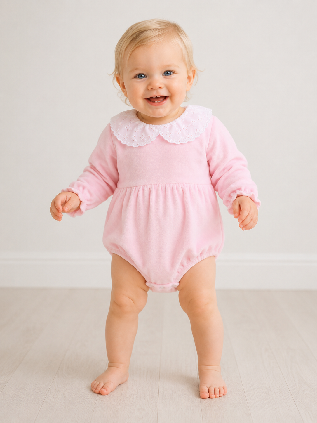The softest pastel pink velour romper
