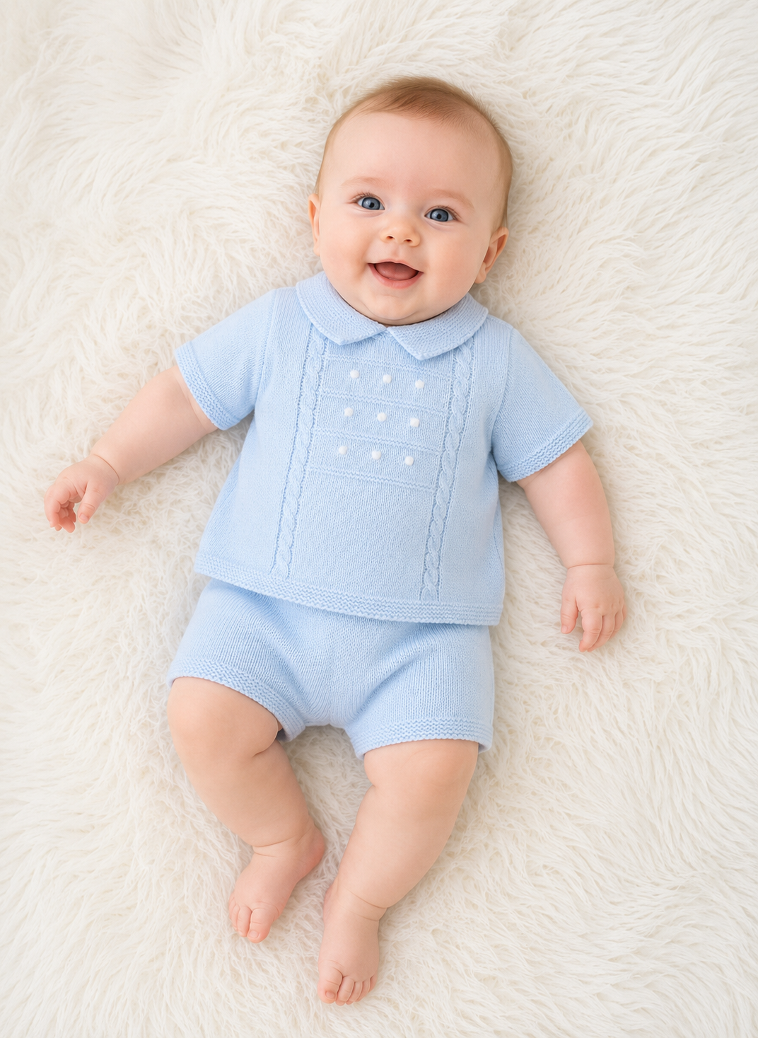 Gorgeous fine gauge pastel blue knit set