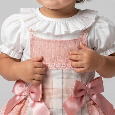 Dust pink checked Frill bottom Romper set