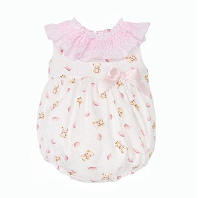 Girls Pink Teddy Print Romper