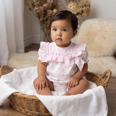 White and Pink Rose Romper